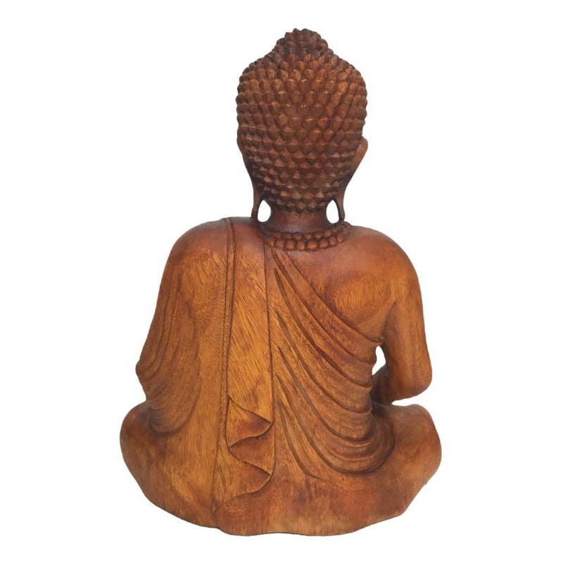 Escultura Buda Decorativo Estátua Decoração Madeira - 60cm Marrom