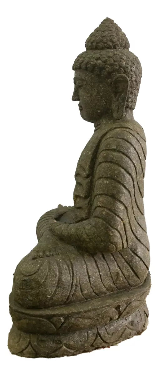 Estátua Buda Grande Escultura Pedra Vulcânica Hijau 76cm