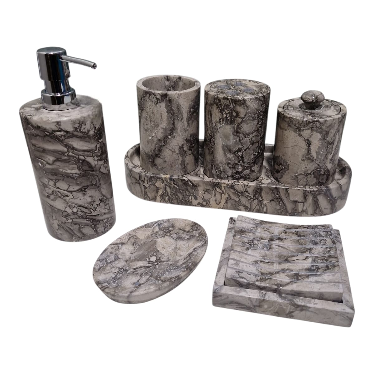 Kit Banheiro Lavabo Dispenser Saboneteira Mármore Vulcânico