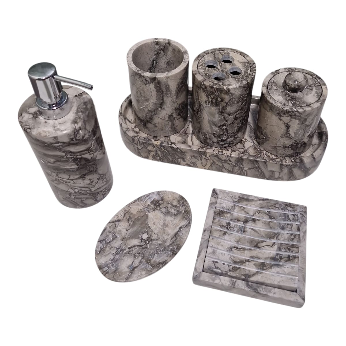Kit Banheiro Lavabo Dispenser Saboneteira Mármore Vulcânico