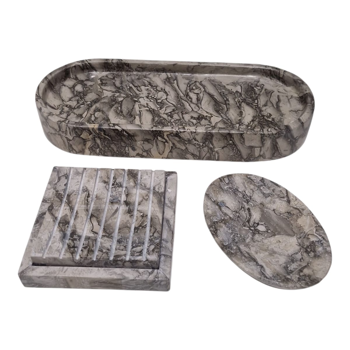 Kit Banheiro Lavabo Dispenser Saboneteira Mármore Vulcânico
