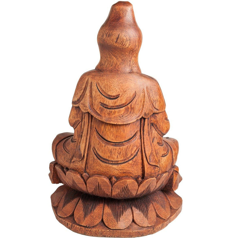 Escultura Deusa Kwan Yin Madeira Decoração Artesanato - 40cm Marrom