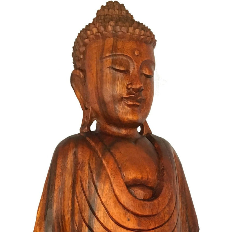 Buda Decorativo Escultura Madeira Decoração Estátua - 63cm Marrom