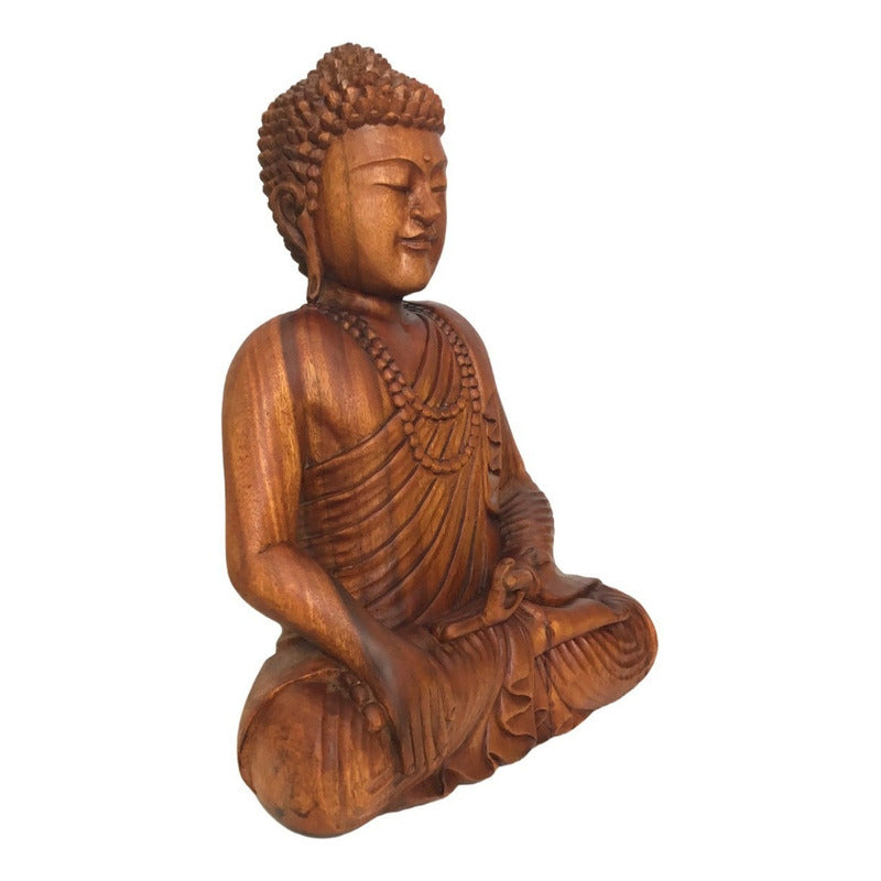 Escultura Buda Decorativo Estátua Decoração Madeira - 60cm Marrom