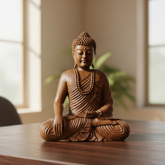 Estátua - Escultura Buda Bali Madeira Para Decoração - 42cm Marrom