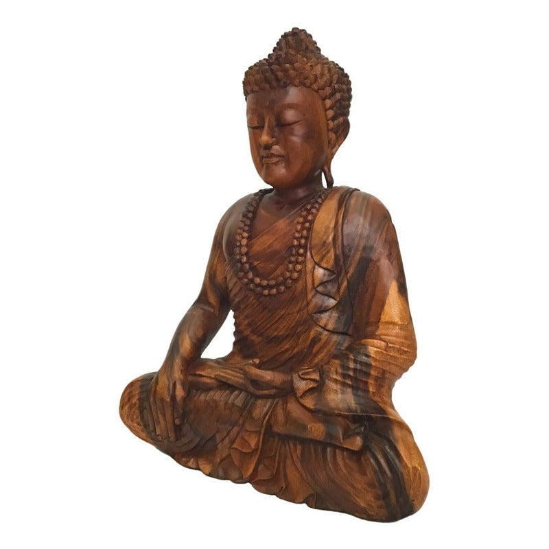 Estátua - Escultura Buda Bali Madeira Para Decoração - 42cm Marrom