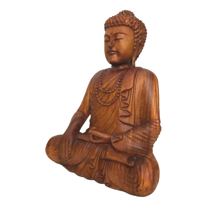Escultura Buda Decorativo Estátua Decoração Madeira - 60cm Marrom