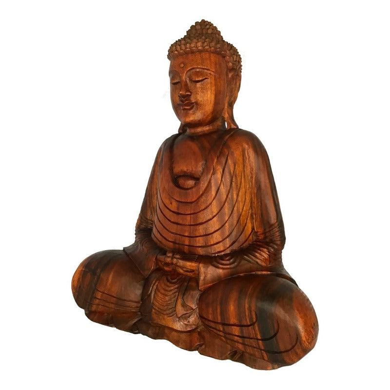 Buda Decorativo Escultura Madeira Decoração Estátua - 63cm Marrom