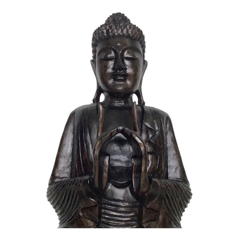 Estátua Escultura Buda Para Decoração Em Madeira Bali - 42cm Marrom-escuro