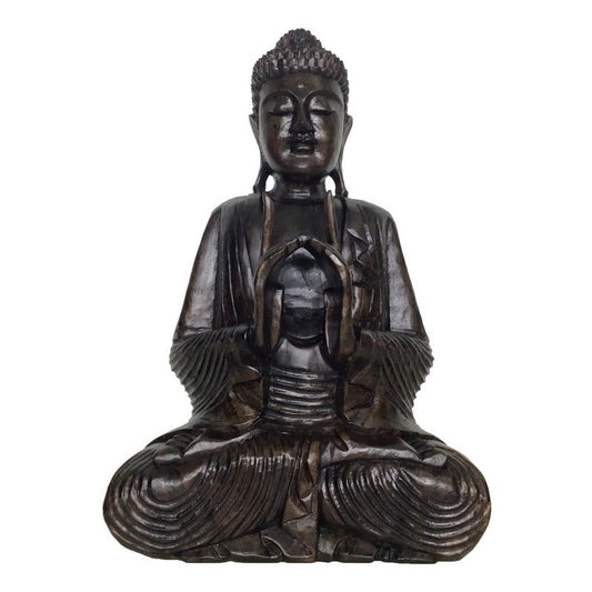 Estátua Escultura Buda Para Decoração Em Madeira Bali - 42cm Marrom-escuro