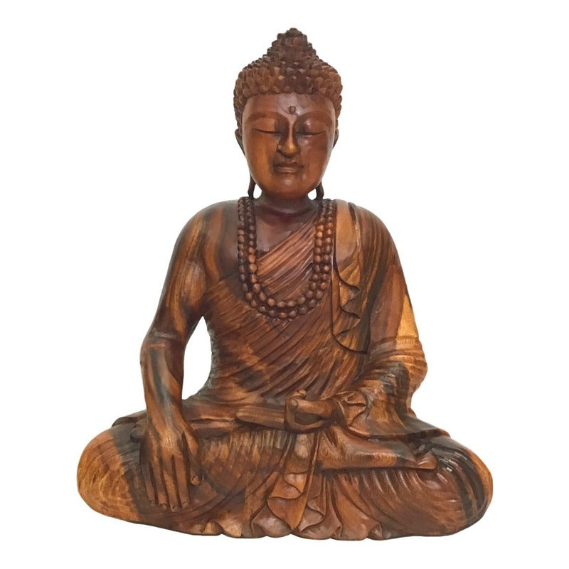 Estátua - Escultura Buda Bali Madeira Para Decoração - 42cm Marrom