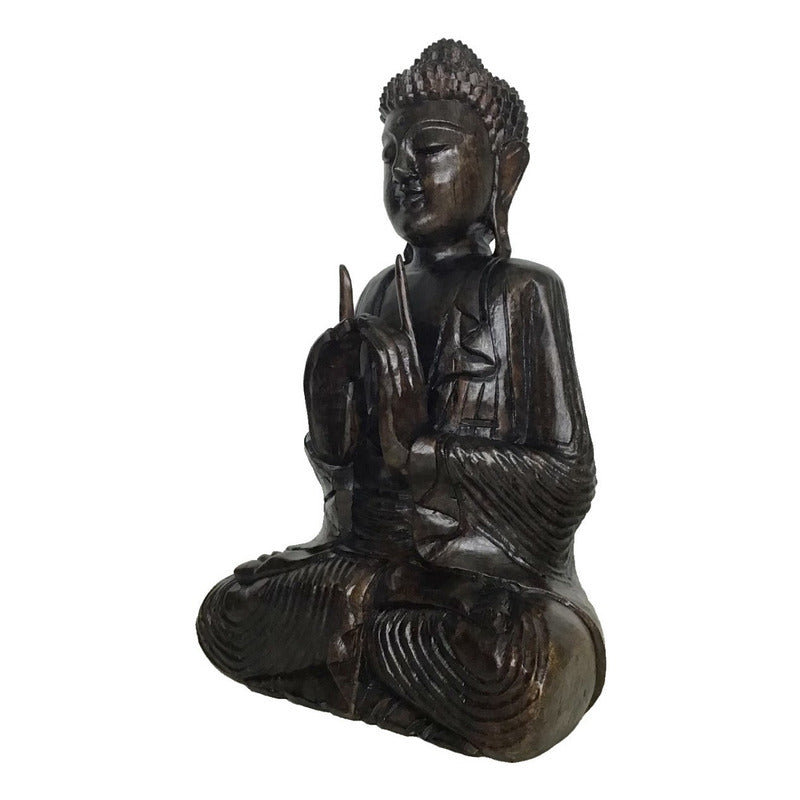 Estátua Escultura Buda Para Decoração Em Madeira Bali - 42cm Marrom-escuro