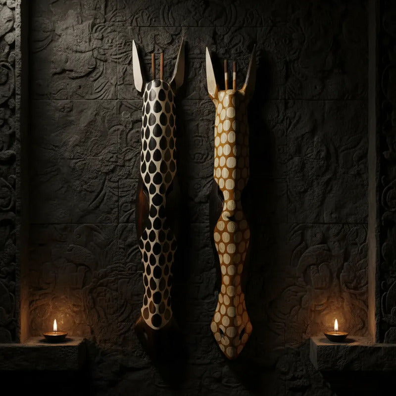 Máscara Decorativa Carranca Madeira Escultura Bali - 2 Pcs Marrom