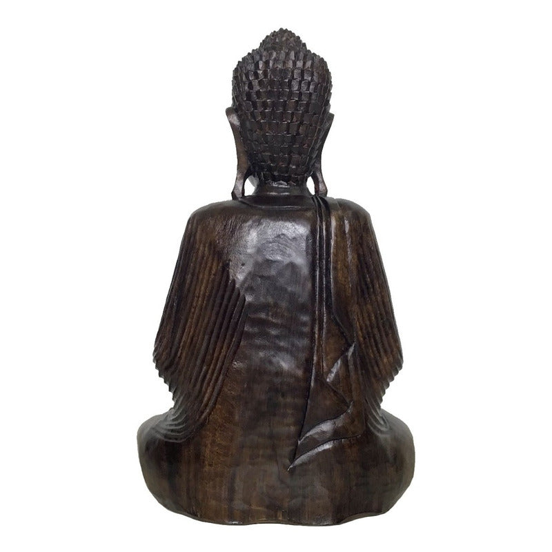 Estátua Escultura Buda Para Decoração Em Madeira Bali - 42cm Marrom-escuro