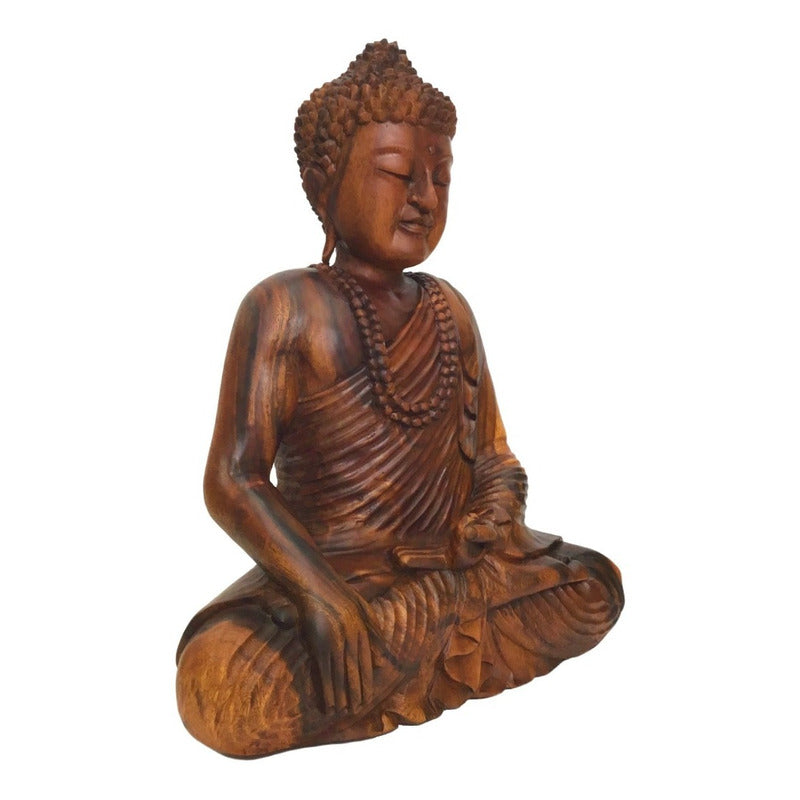 Estátua - Escultura Buda Bali Madeira Para Decoração - 42cm Marrom