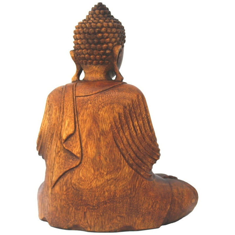 Estátua Buda Decorativo Madeira Decoração Escultura - 43cm Marrom Madeira Natural