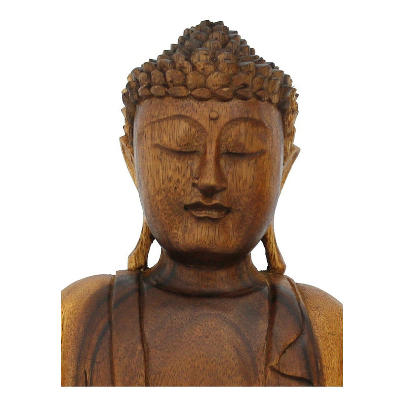 Estátua Buda Decorativo Madeira Decoração Escultura - 43cm Marrom Madeira Natural