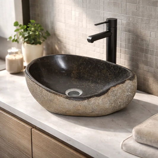 Cuba Lavabo Banheiro Apoio Sobrepor Riverstone Pedra Natural