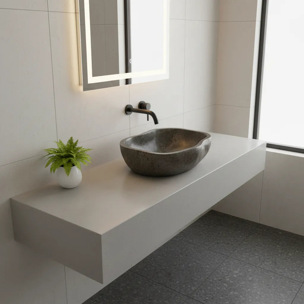 Cuba Lavabo Banheiro Pedra Natural River Stone Rústica