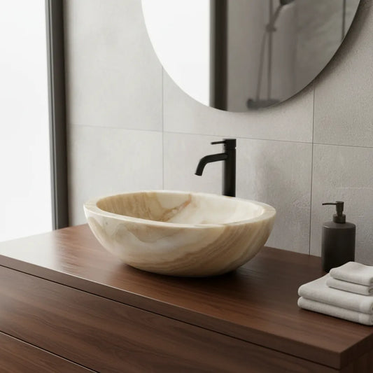 Cuba Lavabo Pedra Rústica Vulcânica Natural Ônix Oval