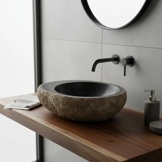 Cuba Lavabo Banheiro Pedra Natural Rústica Riverstone