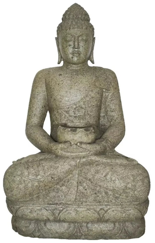Estátua Buda Grande Escultura Pedra Vulcânica Hijau 120cm