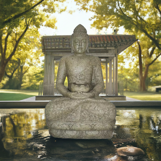 Estátua Buda Grande Escultura Pedra Vulcânica Hijau 120cm